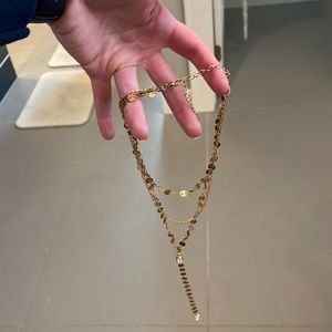 Antique Gold layered necklace with rhinestone.